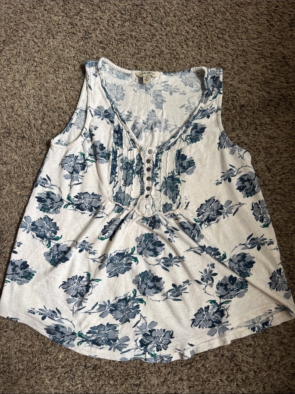 Lucky Brand White Tank Top with Blue Floral Print
